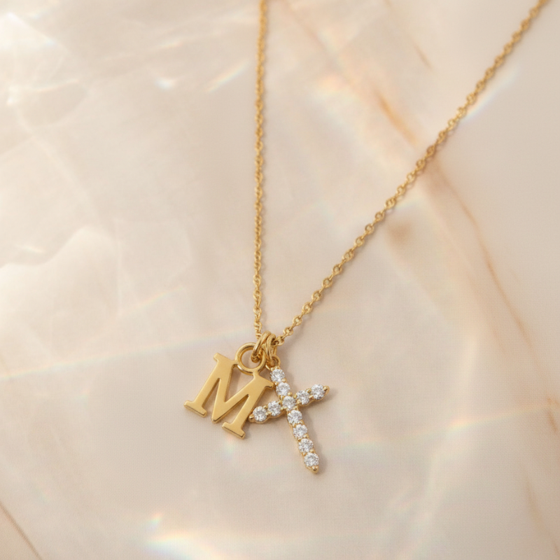 Crystal Cross Necklace Gold Margot