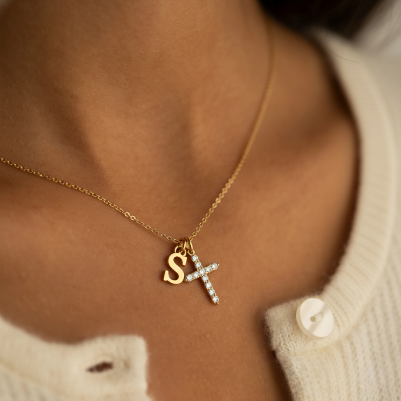 Crystal Cross Necklace Gold Margot