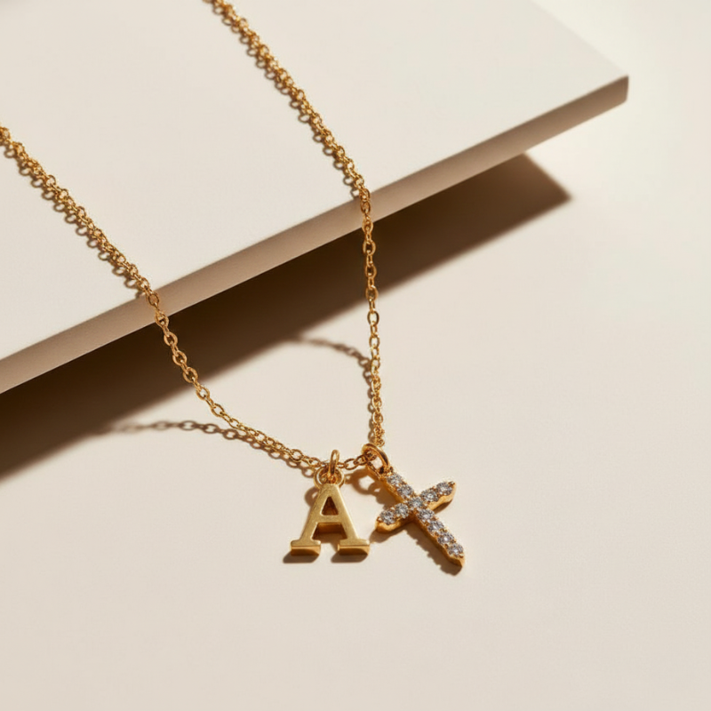 Crystal Cross Necklace Gold Margot