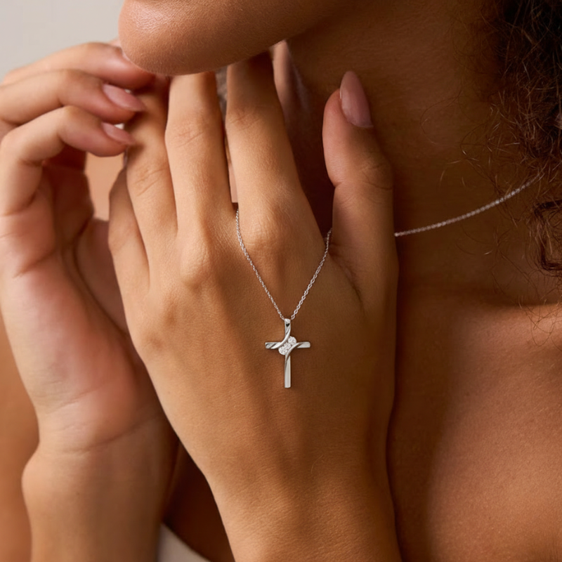 Curved Gold Cross Necklace Margot