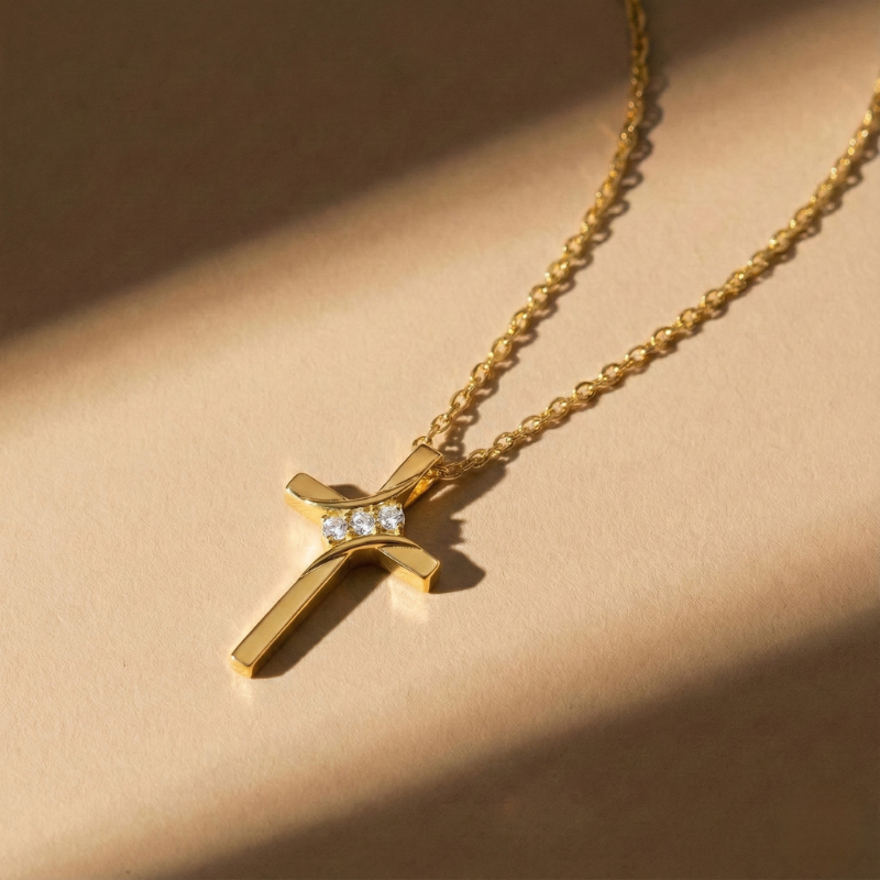Curved Gold Cross Necklace Margot