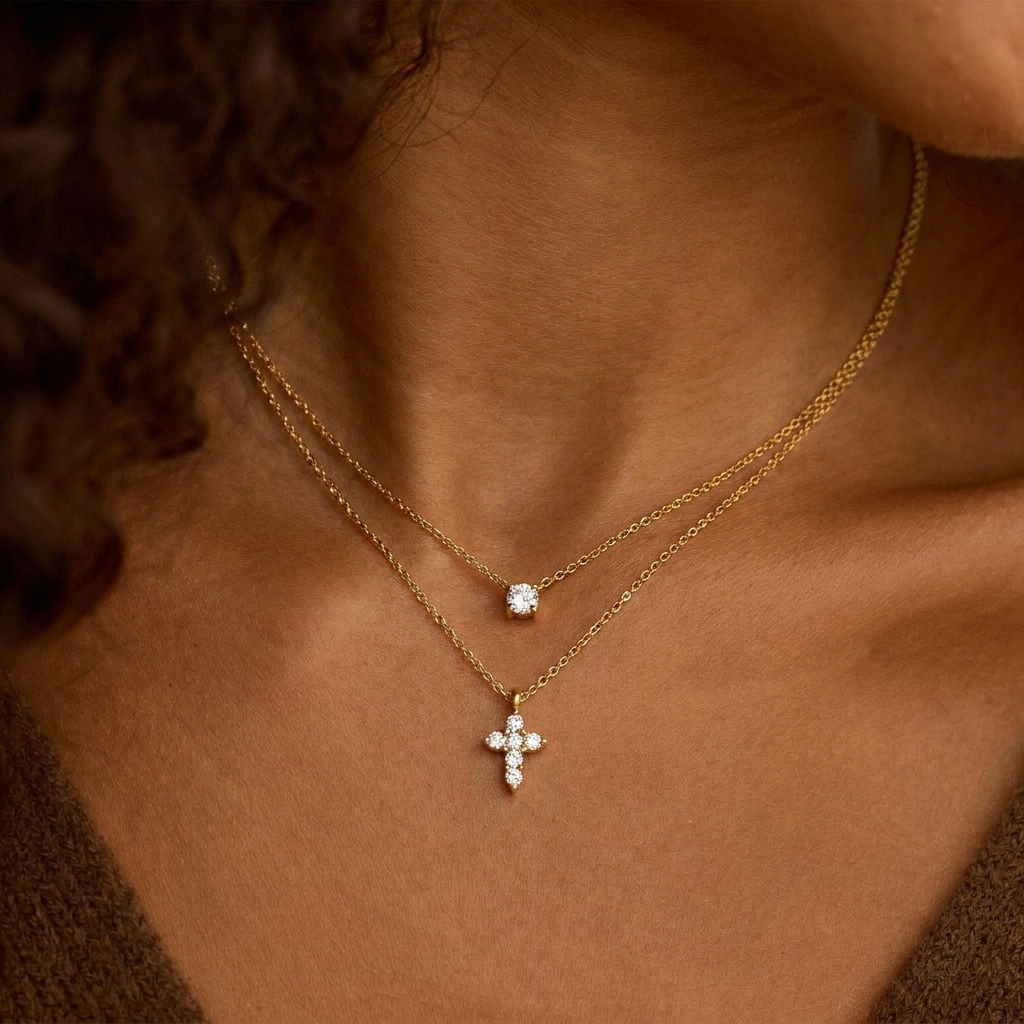 Dainty Cross Crystal Necklace Gold Margot