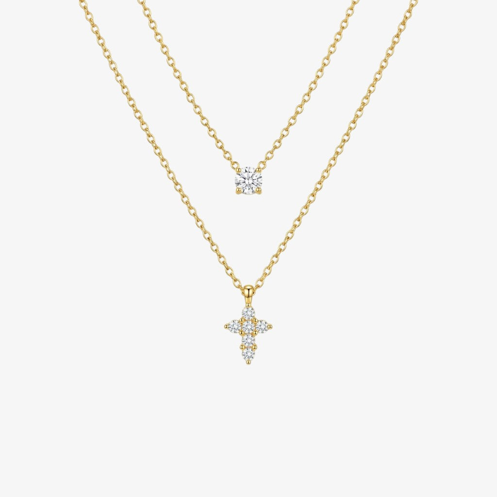 Dainty Cross Crystal Necklace Gold Margot