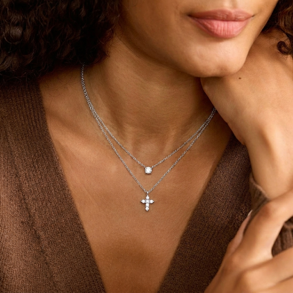 Dainty Cross Crystal Necklace Gold Margot