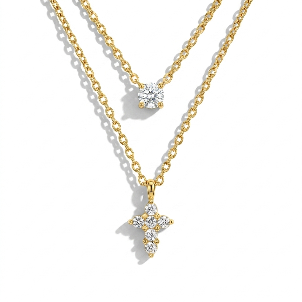 Dainty Cross Crystal Necklace Gold Margot