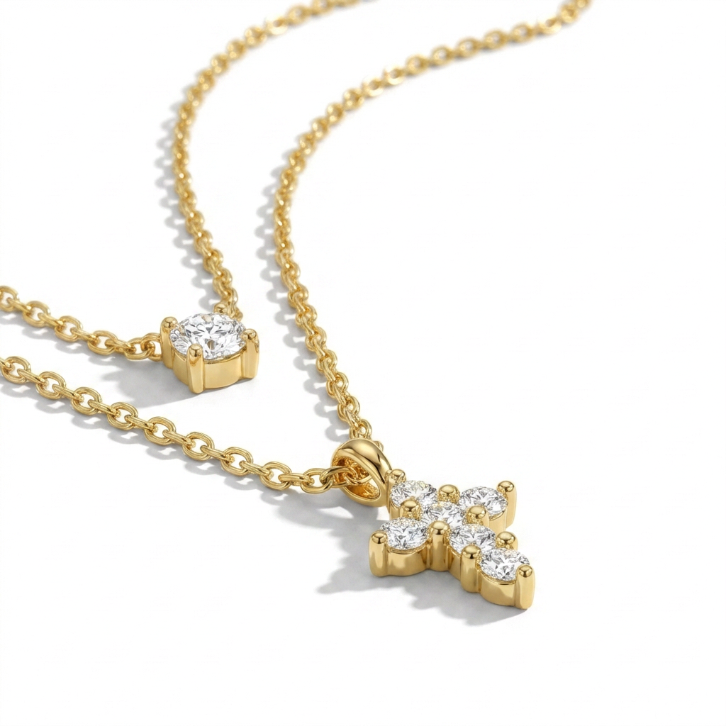 Dainty Cross Crystal Necklace Gold Margot