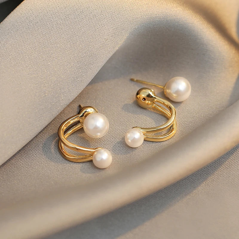 Double Pearl Gold Earrings Margot