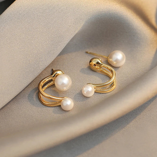Double Pearl Gold Earrings Margot