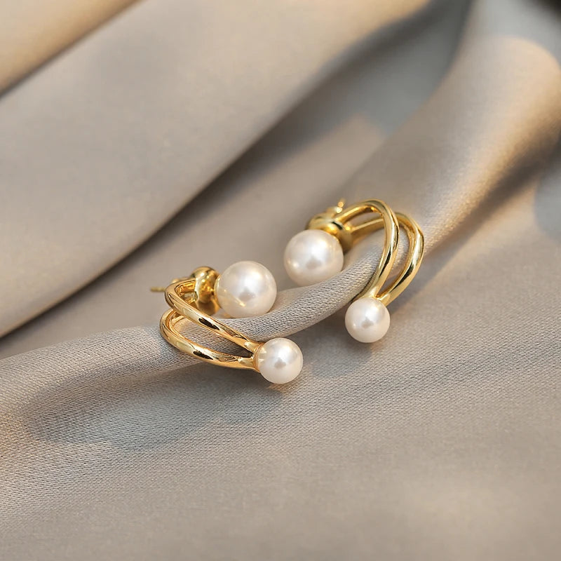 Double Pearl Gold Earrings Margot