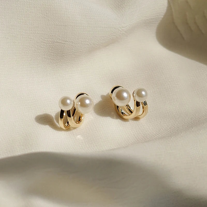 Double Pearl Gold Earrings Margot