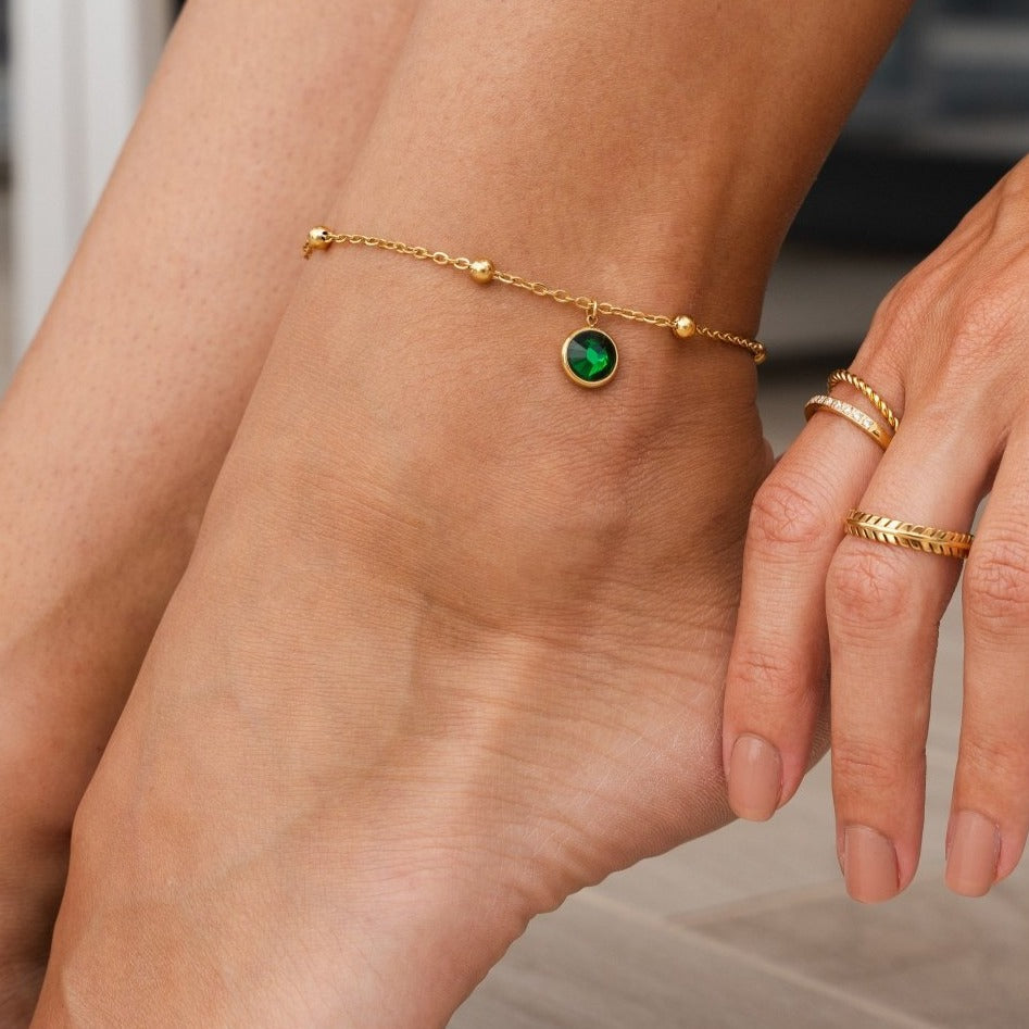 Emerald Pendant Gold Anklet Margot