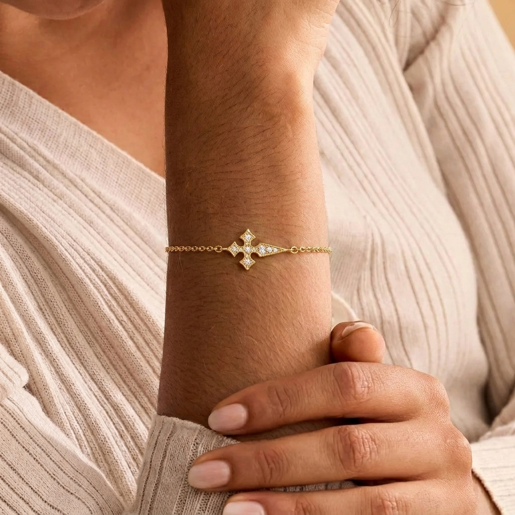 Flared Crystal Cross Gold Bracelet Margot