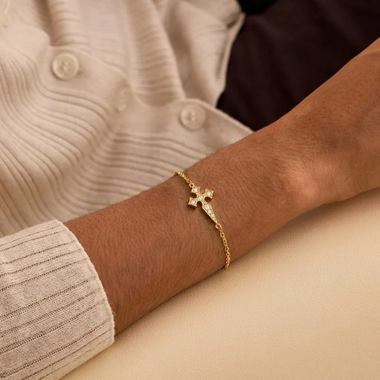 Flared Crystal Cross Gold Bracelet Margot