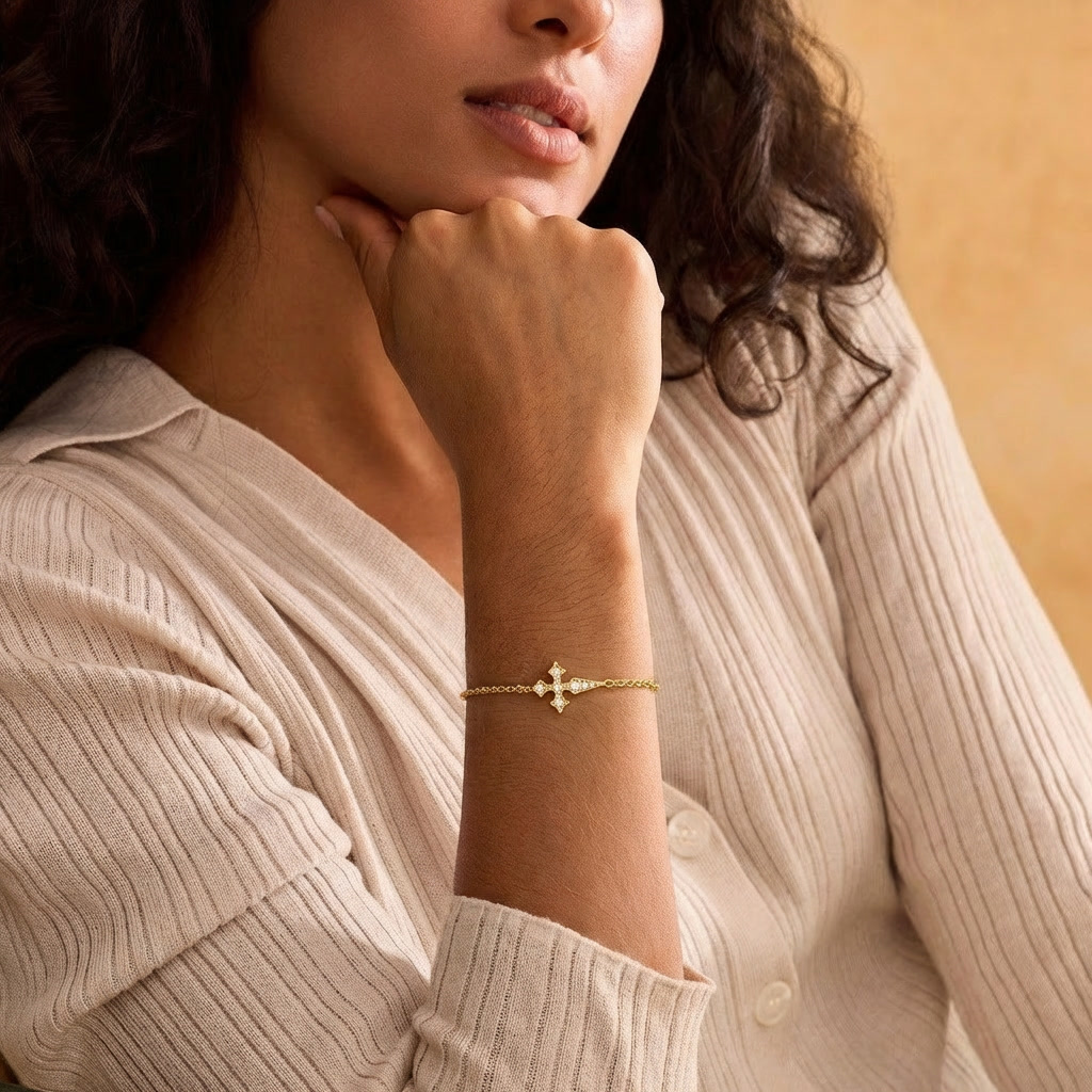 Flared Crystal Cross Gold Bracelet Margot