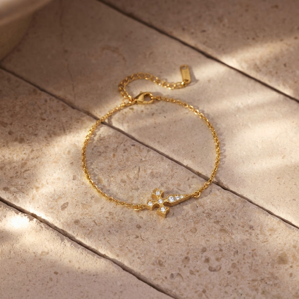 Flared Crystal Cross Gold Bracelet Margot