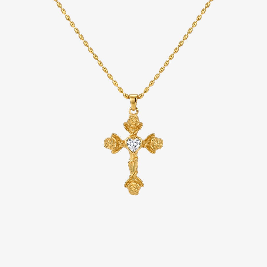 Floral Gold Cross Necklace Margot