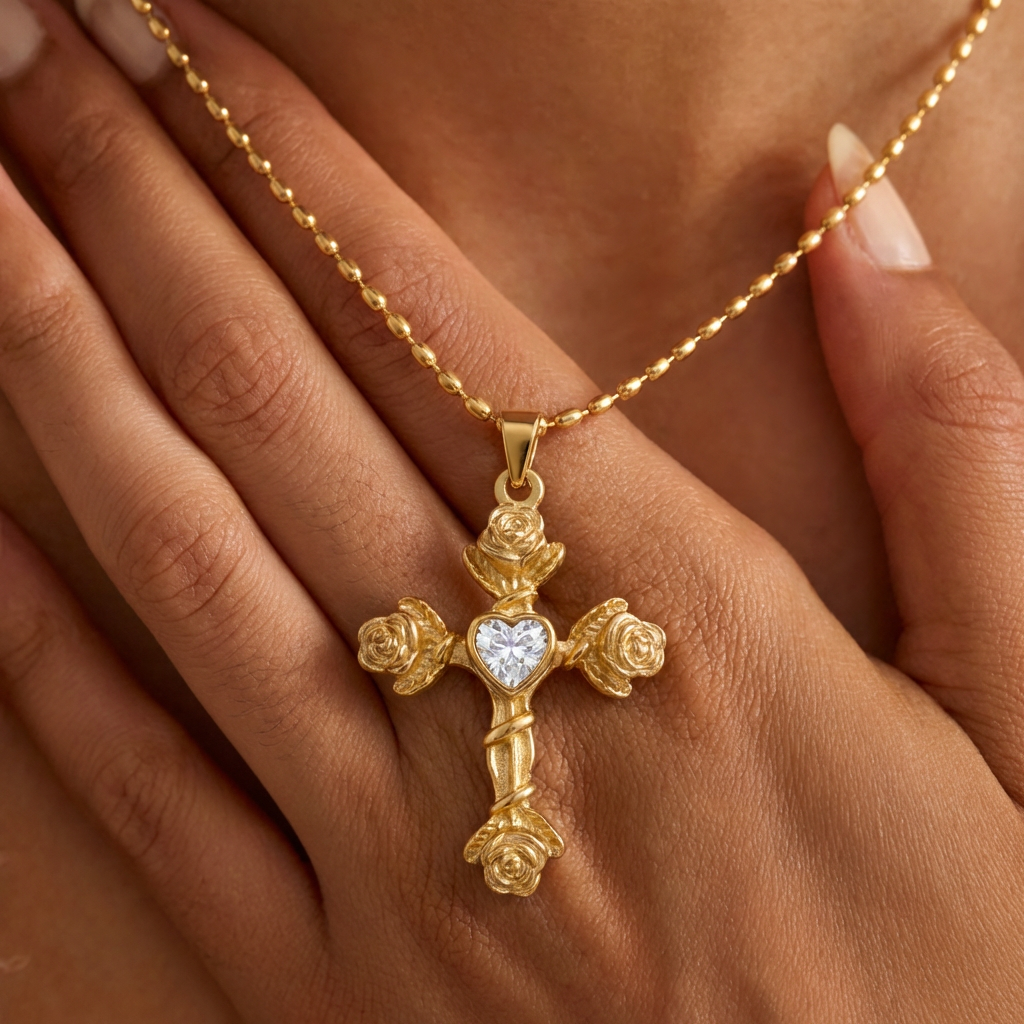 Floral Gold Cross Necklace Margot