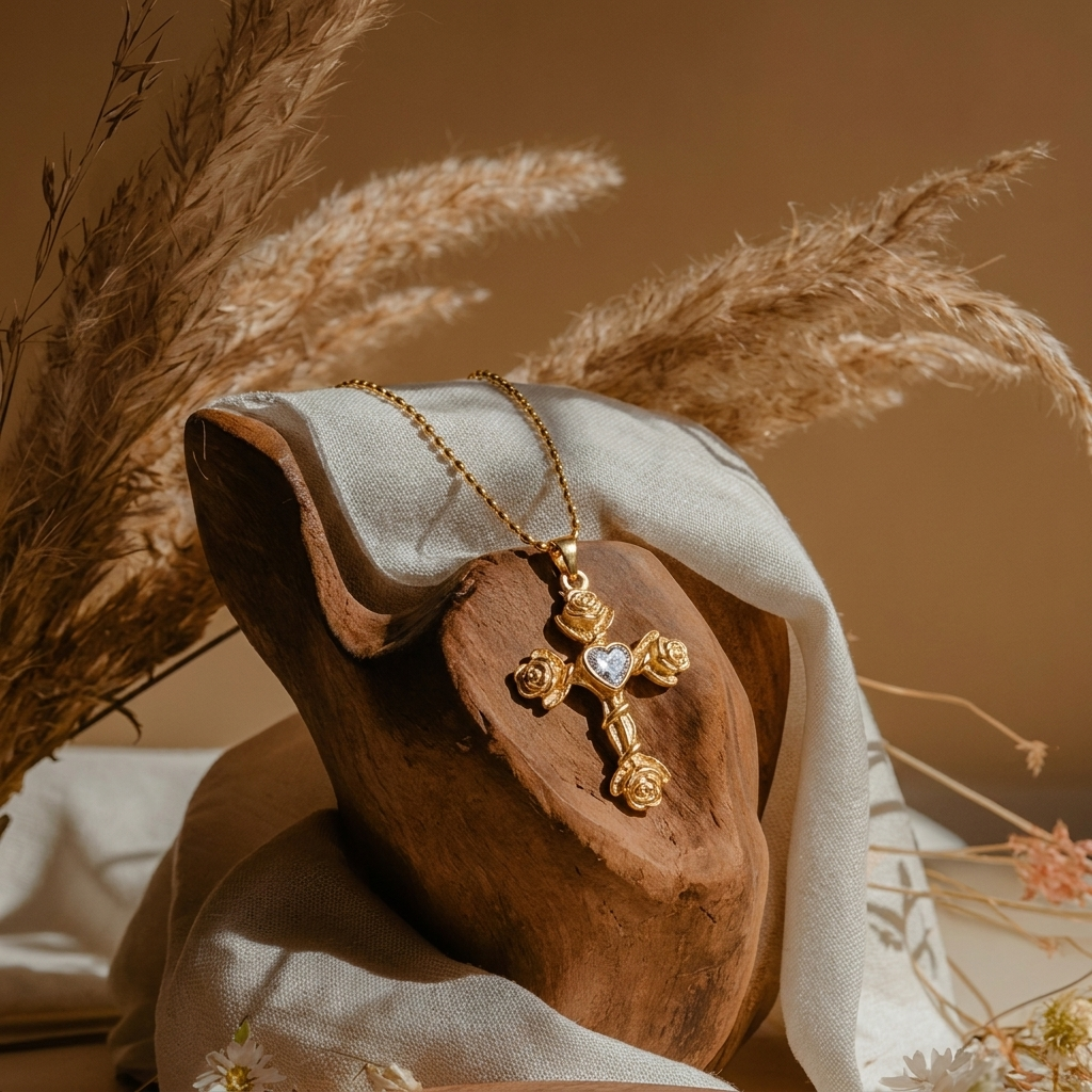 Floral Gold Cross Necklace Margot