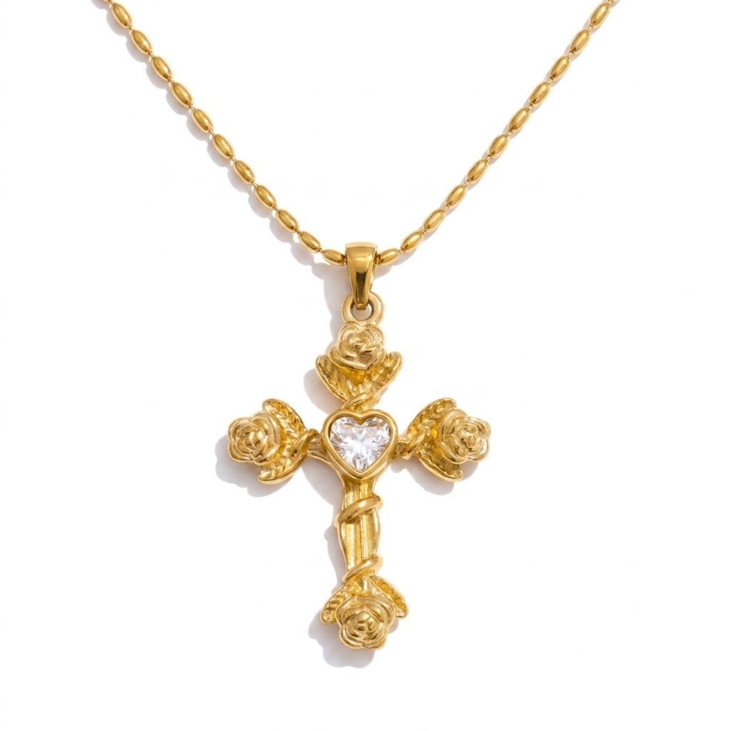 Floral Gold Cross Necklace Margot