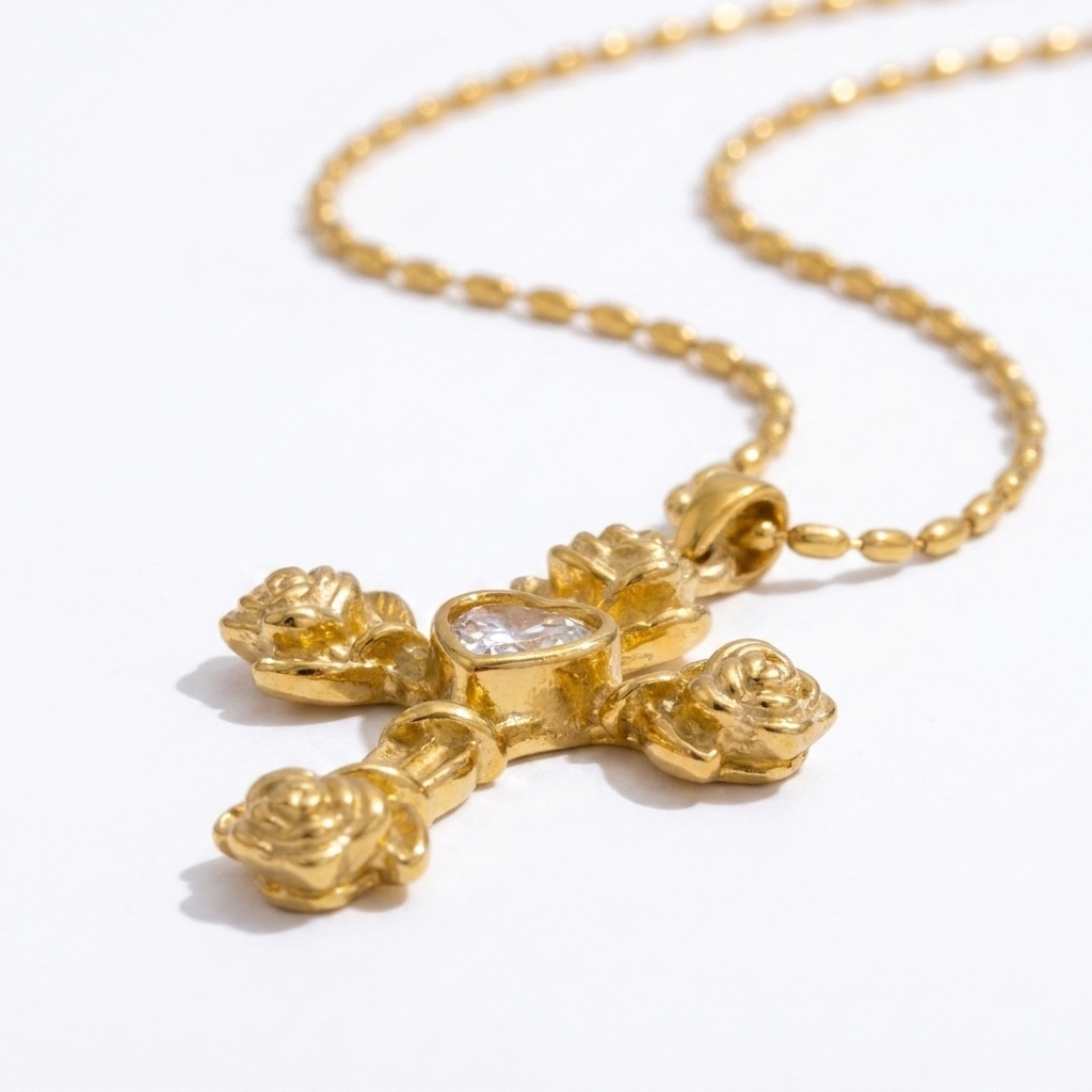 Floral Gold Cross Necklace Margot