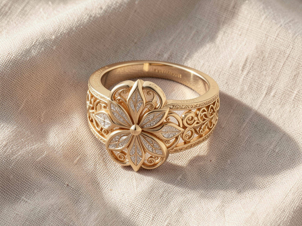 Floral Gold Ring with Zirconia Margot