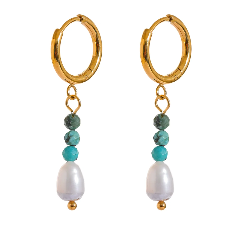 Geometric Pearl Hoop Earrings Gold Margot