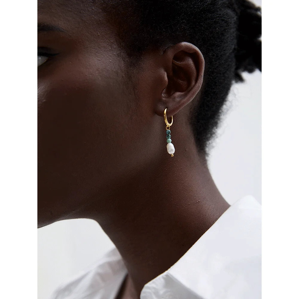 Geometric Pearl Hoop Earrings Gold Margot