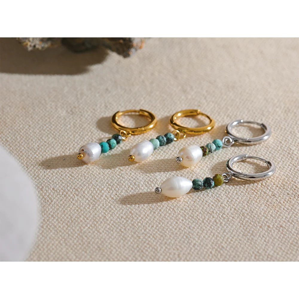 Geometric Pearl Hoop Earrings Gold Margot