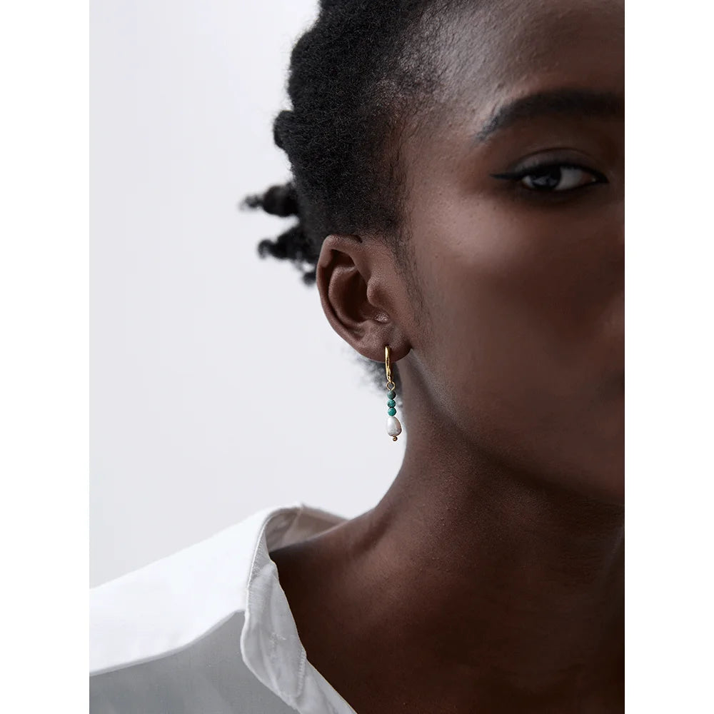Geometric Pearl Hoop Earrings Gold Margot