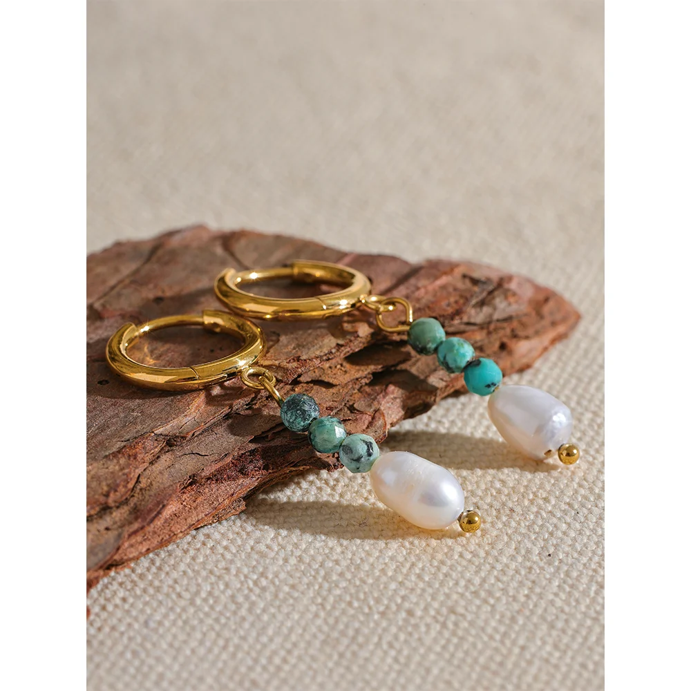 Geometric Pearl Hoop Earrings Gold Margot