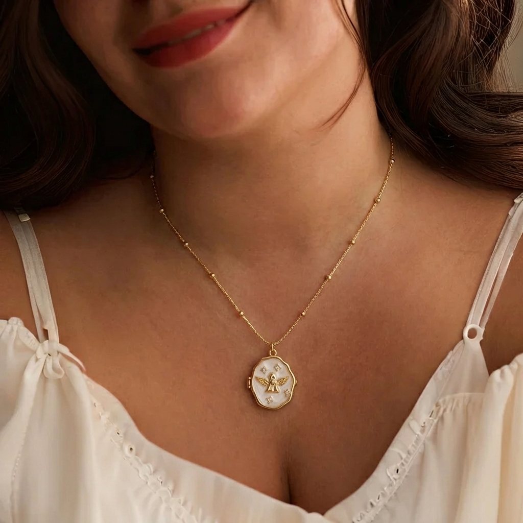 Gold Angel Locket Necklace Margot