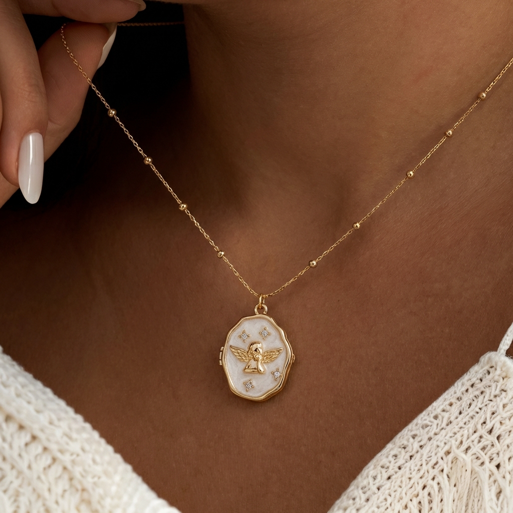 Gold Angel Locket Necklace Margot