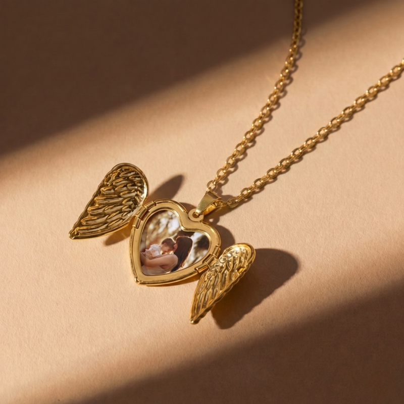 Gold Angel Wings Locket Necklace Margot