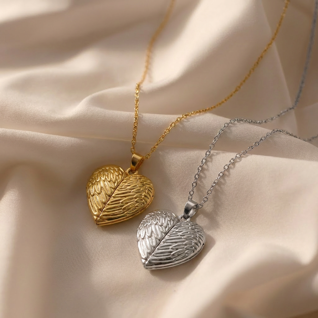 Gold Angel Wings Locket Necklace Margot