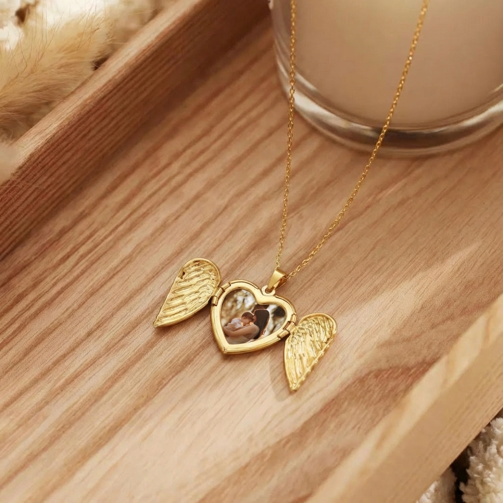 Gold Angel Wings Locket Necklace Margot