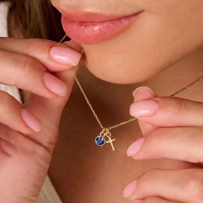 Gold Birthstone Cross Necklace Margot