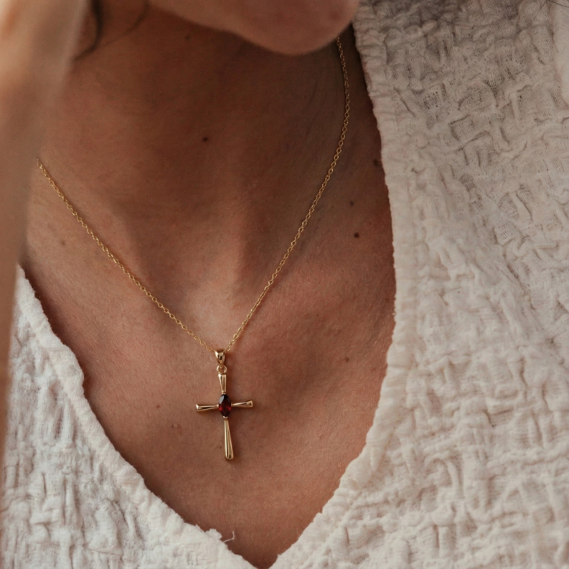 Gold Birthstone Cross Necklace Margot