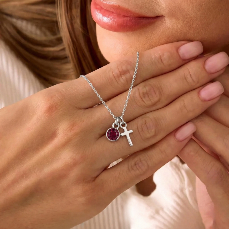 Gold Birthstone Cross Necklace Margot