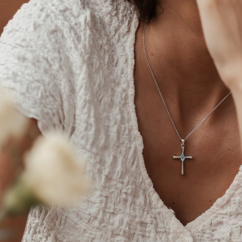 Gold Birthstone Cross Necklace Margot