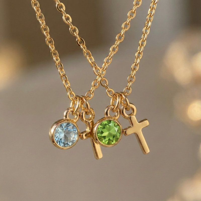 Gold Birthstone Cross Necklace Margot