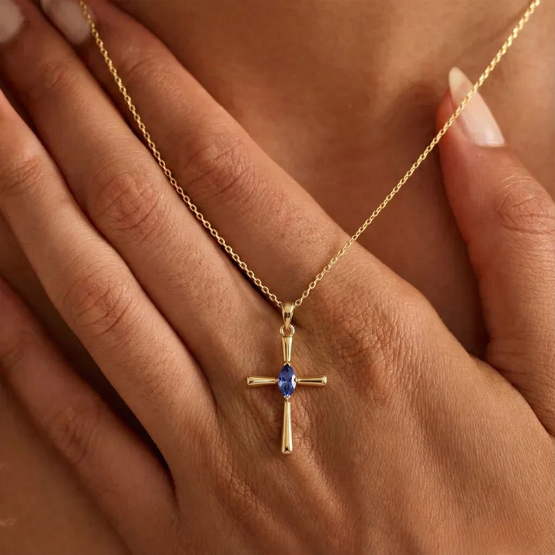 Gold Birthstone Cross Necklace Margot