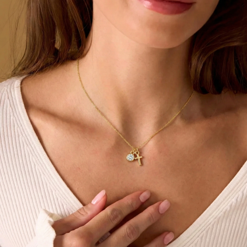 Gold Birthstone Cross Necklace Margot