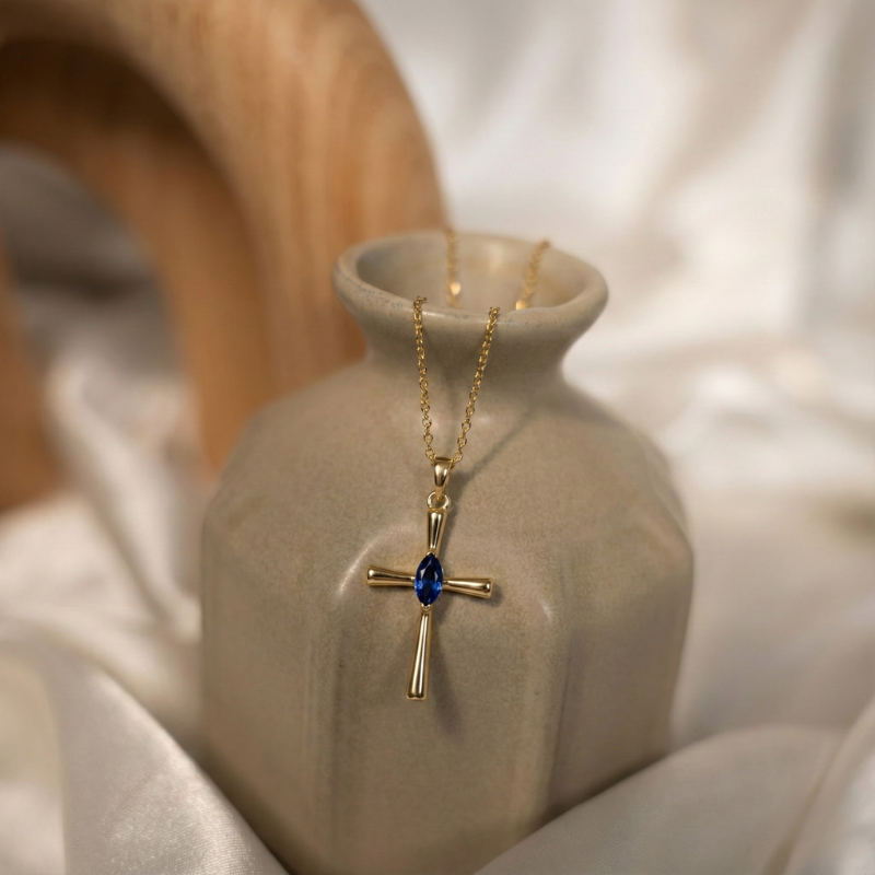 Gold Birthstone Cross Necklace Margot