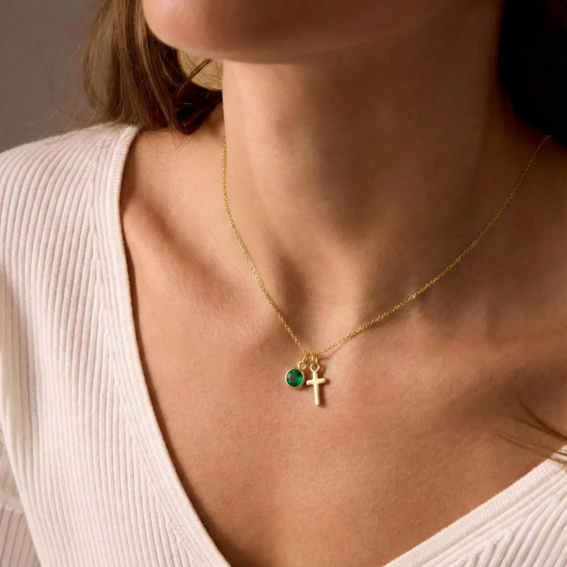 Gold Birthstone Cross Necklace Margot