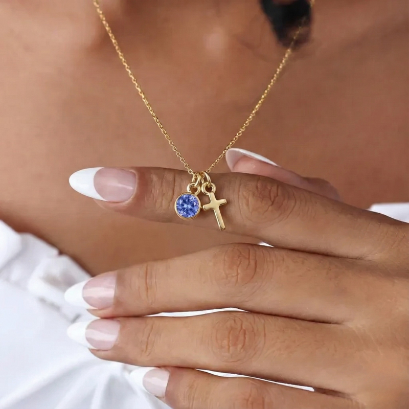 Gold Birthstone Cross Necklace Margot