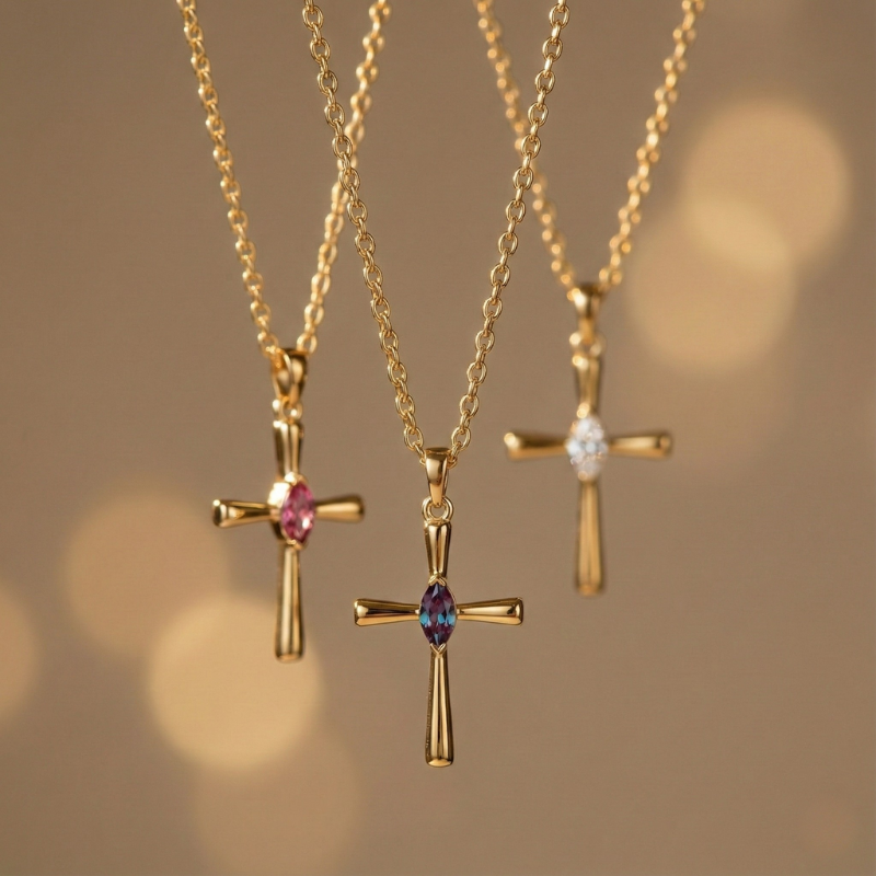 Gold Birthstone Cross Necklace Margot