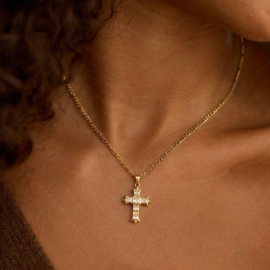 Gold Cathedral Cross Necklace Margot