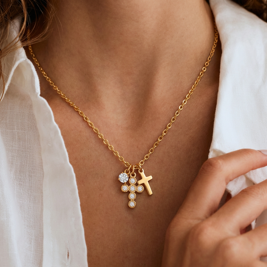 Gold Charm Cross Necklace Margot