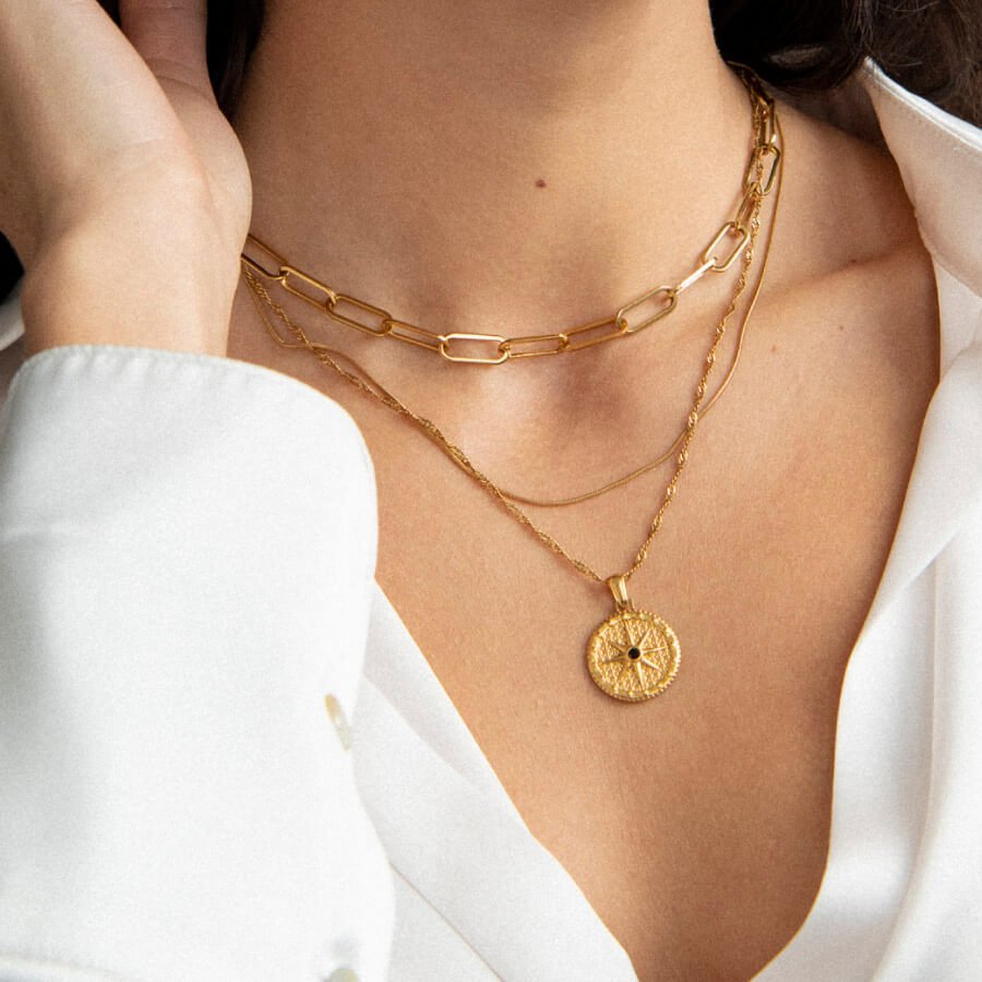 Gold Compass Rose Star Necklace Margot
