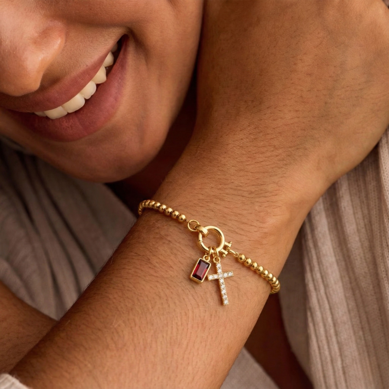 Gold Cross Birthstone Bracelet Margot